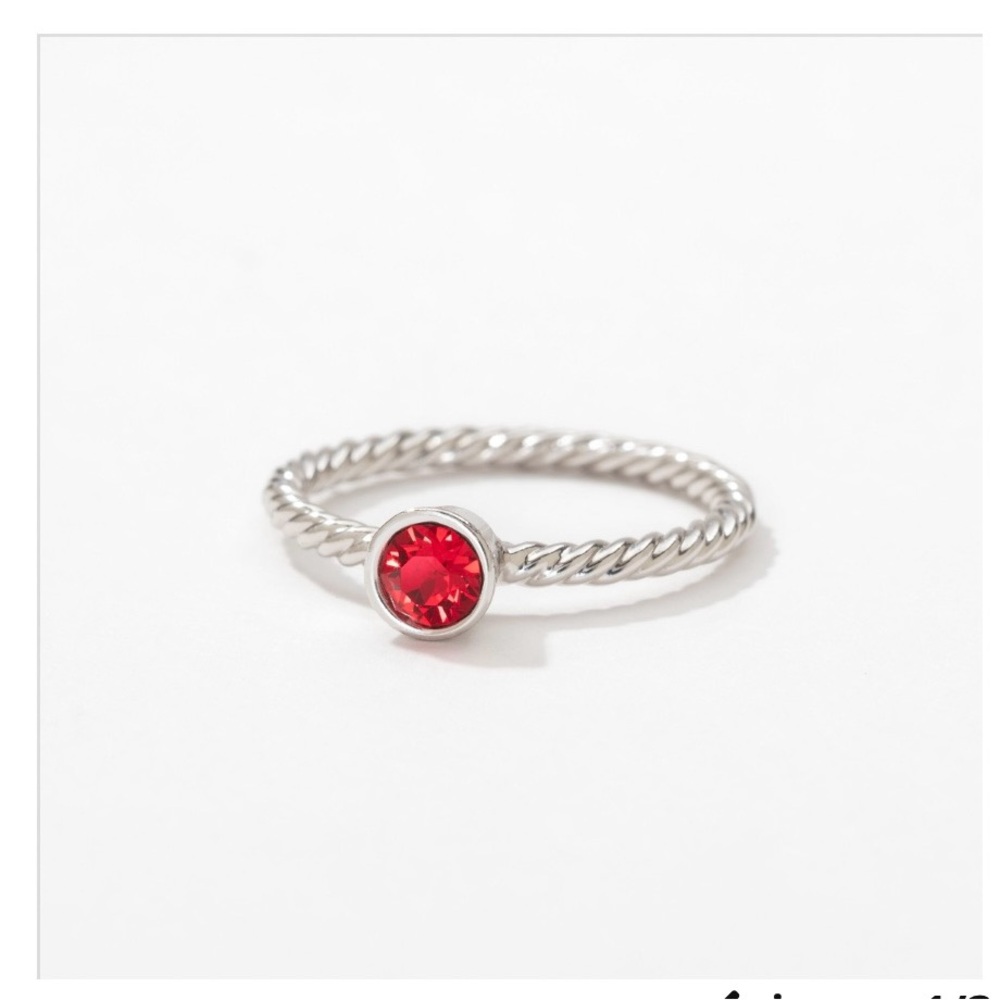 Touchstone Crystal Silver Red Ring with Twisted Band